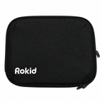 Black fabric travel pouch with zipper closure and white Rokid logo for smart glasses storage